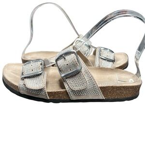 Andiamo Sandals Women's 6M Ahammer Rhinestone Double‎ Buckle Slide Silver Tone